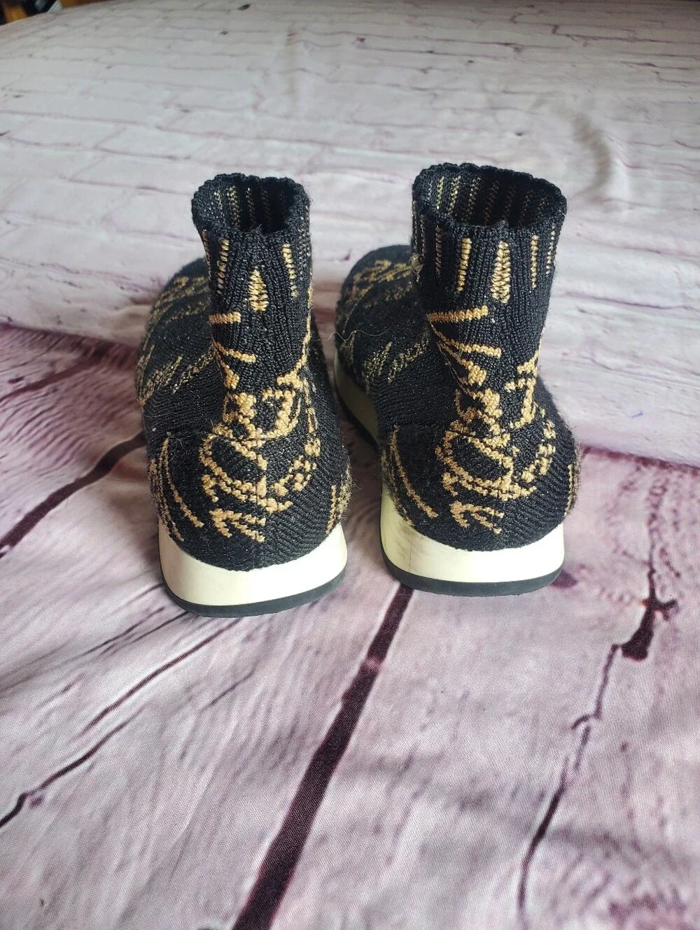 Versace Toddler Sneakers Shoes Sz 26 Sock-fit Knit Slip-on Ankle Black & Golden